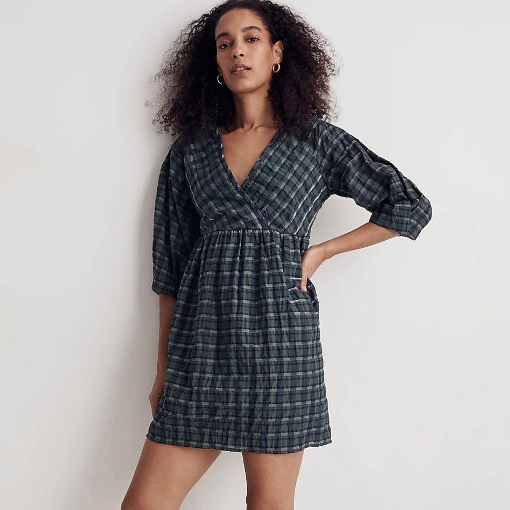 (Donated) Madewell Marianna Puff Sleeve Mini Dress in Plaid - size L New NWT
